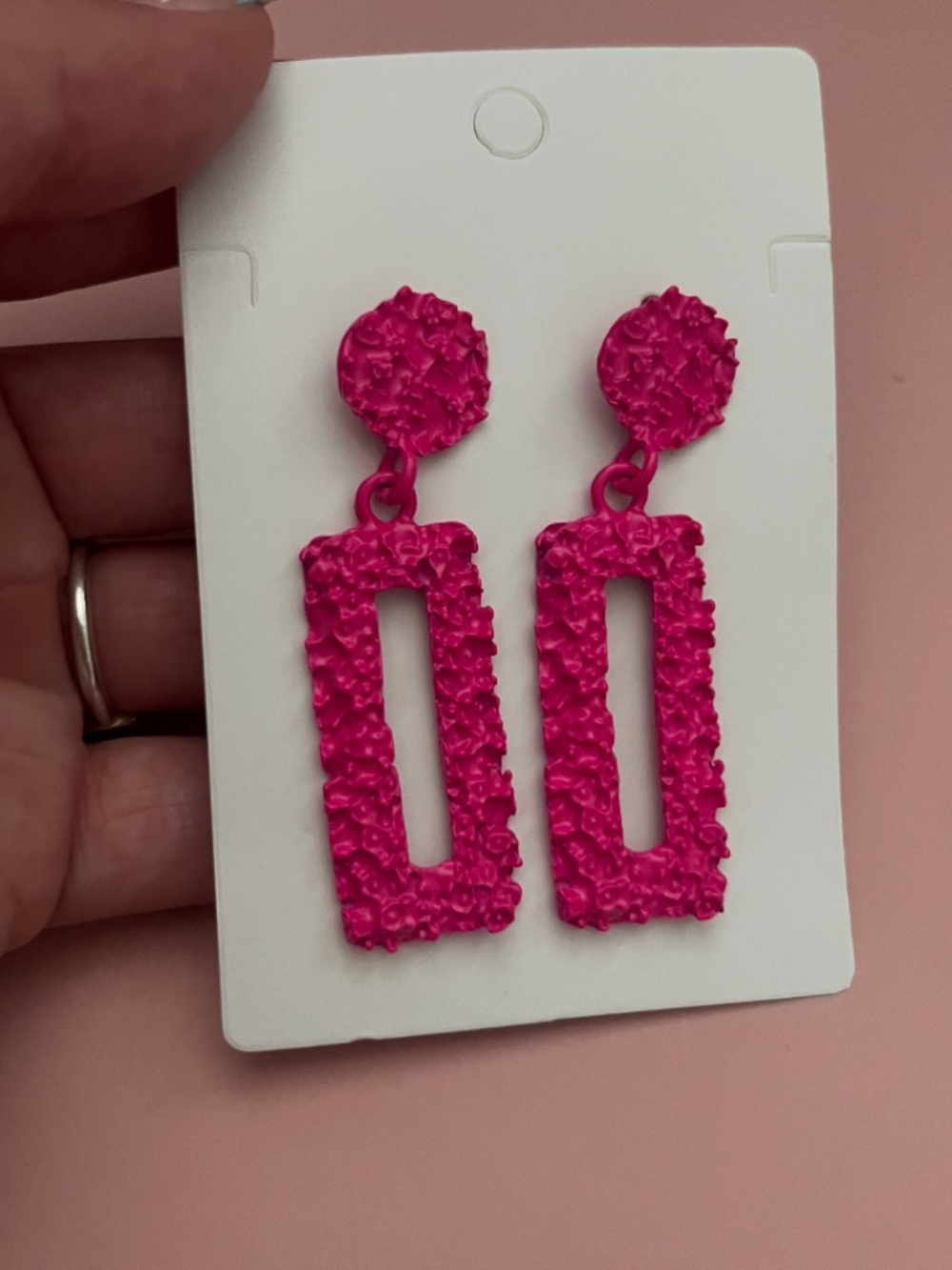 Hot Pink Textured Geometric Statement Earrings